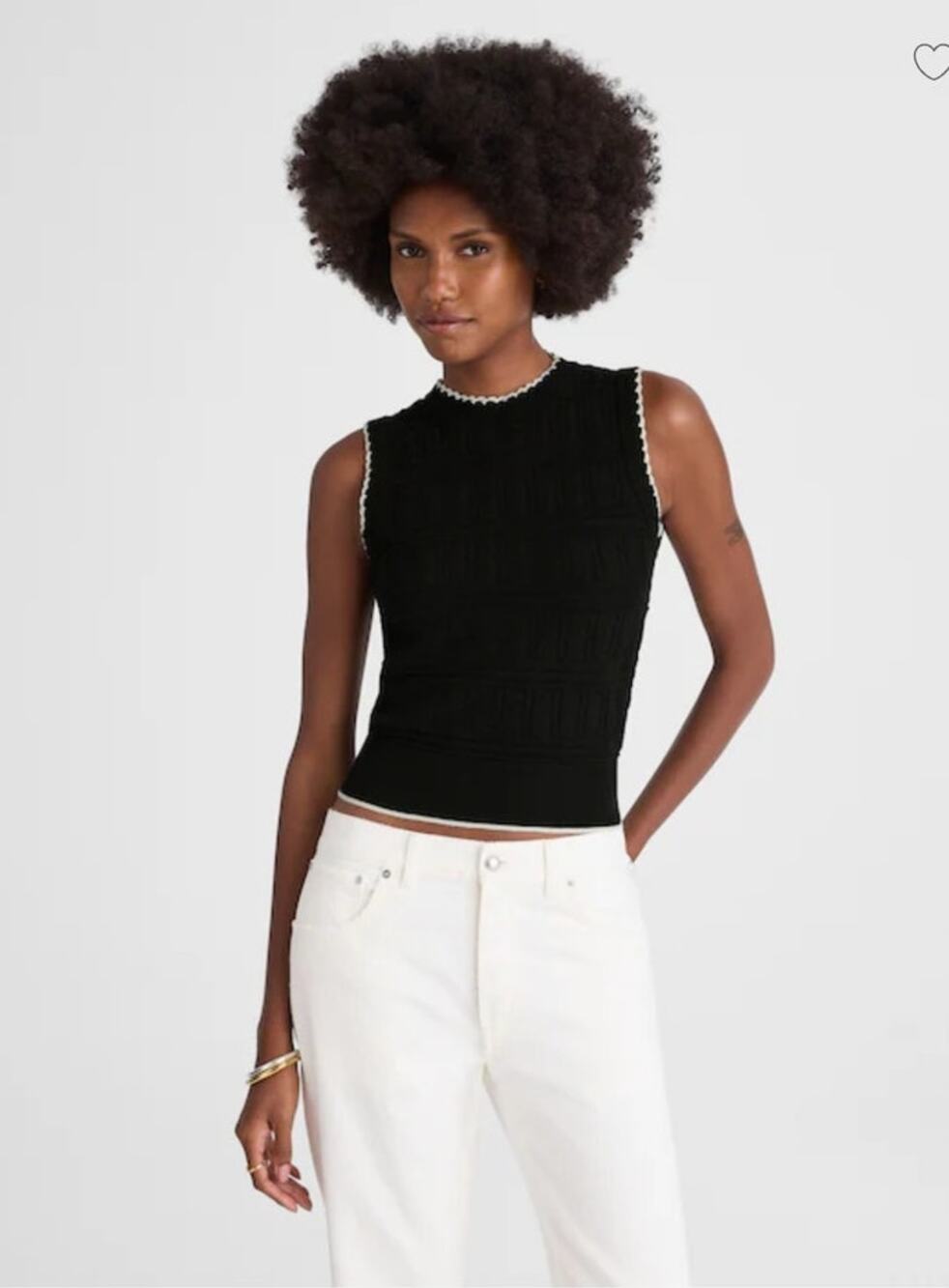 NWT Madewell Mixed-Stitch Crochet Look Sleeveless Sweater Black/White XS